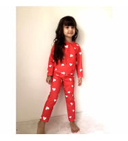 Kız Çocuk Kalp Figürlü Kırmızı Pijama Takımı