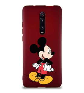 Xiaomi Mi 9T Soft Premier Kapak Mickey Mouse-D Tasarımlı Silikon Kılıf - Mürdüm (Şeffaf)