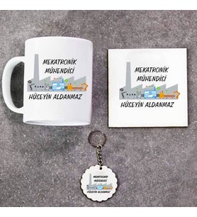 Mekatronik Mühendisi Kupa Bardak Altlık ve Anahtarlık Hediye Seti (Model 1)