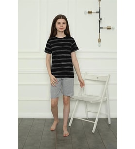 pilelistore- Kız Çocuk Penye Şortlu Pijama Takım Siyah