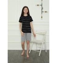 pilelistore- Kız Çocuk Penye Şortlu Pijama Takım Siyah