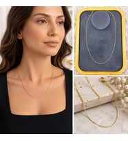Premium Parlak ve Şık Minimal Gold Renk 316L Çelik Zincir Kadın Kolye (45cm)