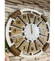 Kişiye Özel Halatlı Dekoratif Ahşap Duvar Saati 40 cm