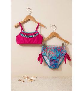 Kız Çocuk Renkli Tropik Desen Bikini Takımı