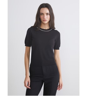 LCW Vision Siyah Bisiklet Yaka Taşlı Kadın Triko Kazak
