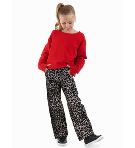 Leopar Desenli Kız Çocuk Gabardin Pantolon (Çok Renkli)