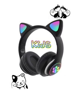 Bluetooth Kedi Kulaklık Aux Girişli Hafıza Kartlı Kulak Üstü Bluetooth Pisi Pisi Miyav Kedi Kulaklık (Siyah)