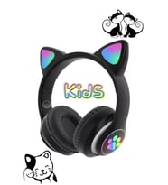 Bluetooth Kedi Kulaklık Aux Girişli Hafıza Kartlı Kulak Üstü Bluetooth Pisi Pisi Miyav Kedi Kulaklık (Siyah)