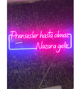 Prensesler Hasta olmaz nazara gelir güzellik merkezi kuaför neon yazı tabela(80x30cm)