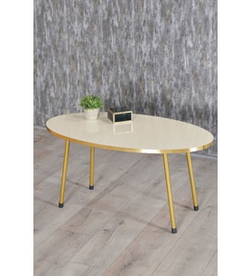 Orta Sehpa Krem Elips Metal Ayak Gold