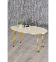 Orta Sehpa Krem Elips Metal Ayak Gold