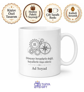 Mühendis İsmi Yazılı Baskılı Kupa Bardak Hediye Mühendisler Günü