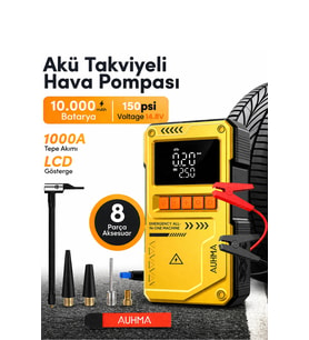 Auhma A8822 4-in-1 Akıllı Akü Takviye Cihazı ve Hava Pompası - 10000mAh Powerbank & SOS Fener