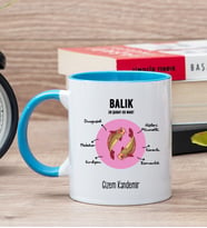 Kişiye Özel Balık Burcuna Hediye Mavi Kupa Bardak