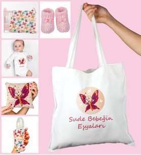 eJOYA Bebeklere Özel Çantasında Kişiye Özel Battaniye Zıbın Biberon Yastık Ve Patik Bebek Hediye Seti 109967 (Pembe)