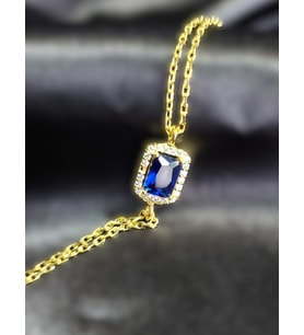 925 Ayar Gümüş Gold Renk Mavi Safir Taşlı Bileklik