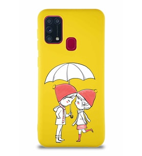 Samsung Galaxy M31 Soft Premier Kapak Aşk Tasarımlı Silikon Kılıf - Sarı (Şeffaf)