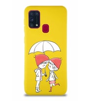 Samsung Galaxy M31 Soft Premier Kapak Aşk Tasarımlı Silikon Kılıf - Sarı (Şeffaf)