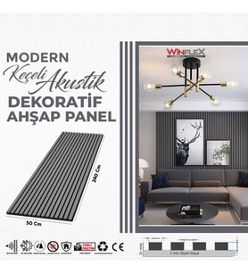 KEÇELİ DEKORATİF AKUSTİK AHŞAP PANEL – ANTRASİT GRİ  (50X240CM).