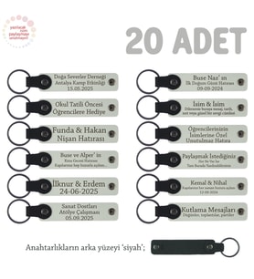 Öğrencilere Özel Dönem Sonu Hatırası, İsim Yazılabilen Anahtarlık 20' li Set, Beyaz & Siyah