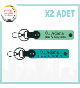 Yeşil-Koyu Turkuaz, 01 Adana Ve İsminiz Yazılı, Şık Hediyelik, Şehir Hatırası 2'li Anahtarlık Set