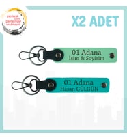 Yeşil-Koyu Turkuaz, 01 Adana Ve İsminiz Yazılı, Şık Hediyelik, Şehir Hatırası 2'li Anahtarlık Set