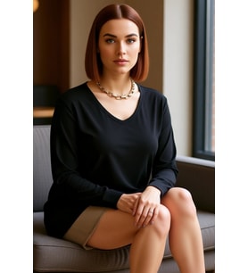 Kadın V Yaka Uzun Kollu Esnek Polyester Elastan Süprem Bluz Günlük Kullanım İçin Cool Ve