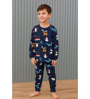 Cg Kids Noel Yılbaşı Temalı %100 Pamuk Unisex Çocuk Pijama Takımı Lacivert Geyik