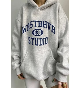 Collage Baskılı  Pamuklu Oversize Sweatshirt (Gri)