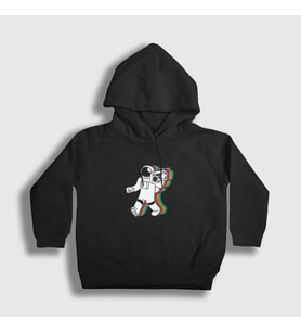 Presmono Unisex Çocuk Siyah Music Box Astronaut Space Astronot Uzay Kapüşonlu Sweatshirt 283498tt
