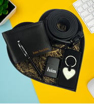 Kişiye Özel Premium Kalp Kutu Cüzdan Kemer Metal Lüx Kalp Anahtarlık Zippo Metal Çakmak Touch Pen Metal Kalem Hediye Set
