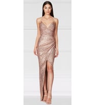 hilaltrend askılı zara payet işlemeli gold abiye elbise
