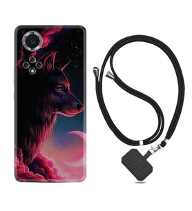 Huawei Nova Y70 Y90 Nova 9 SE  Kılıf Boyun Askılı Silikon Wolf and Moon 1380