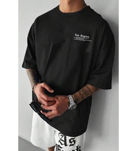 Unisex Los Angles Baskılı Tasarım Tshirt (Siyah)