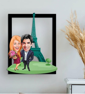 BK Gift Kişiye Özel Sevgililer Eyfel Kulesi Karikatürlü 3D Ahşap Tablo-2