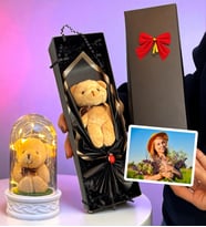 Size Özel Fotoğraflı Kutuda Kahve Peluş Ayıcık ve Led Işık (Model 6)