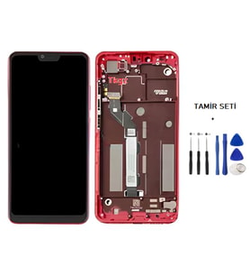Tkgz - Xiaomi Mİ 8 LİTE Uyumlu Lcd Ekran Dokunmatik Servis ÇITALI KIRMIZI + TAMİR SETİ