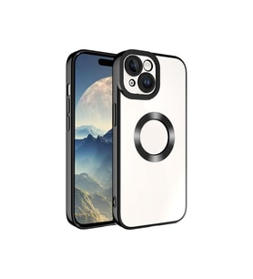 Apple iPhone 15 Uyumlu Kılıf Kamera Korumalı Logo Gösteren Zore Omega Kapak (Siyah)