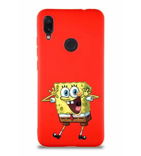 Xiaomi Redmi Note 7 Pro Soft Premier Kapak Sünger Bob Tasarımlı Silikon Kılıf - Kırmızı (Şeffaf)