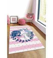 Pembe Kaymaz Tabanlı Unicorn Prensesli Çocuk Halısı AR782