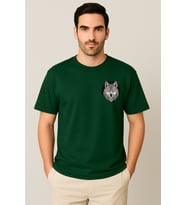 Kurt Desenli Unisex Yarım Kollu Bisiklet Yaka %100 Pamuk Oversize T-shirt (Yeşil)