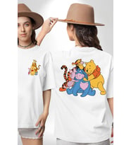 Winnie the Pooh Piglet Bal Küpü Beyaz Oversize Kadın Erkek Ön ve Sırt Baskılı Tişört
