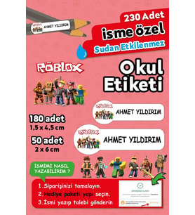 Roblox Temalı Kişiye Özel İsimli Defter Kalem Okul Etiketi, Yırtılmaz PVC Etiket, Sudan Etkilenmez (Beyaz)
