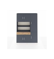 Arges Dolap 10 Raflı Tek Çekmeceli 6 Kapaklı 132x30x195 Antrasit-Antrasit/Çam