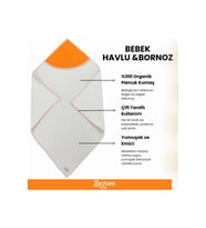 %100 Pamuklu Havlu Çift Taraflı Kundak Turuncu Baykuş Biyeli Bebek Bornoz (Standart)