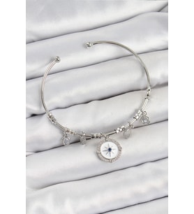 Pirinç Zirkon Taşlı Pusula Model Gümüş Renk Charm Bileklik 5886 - SSSSSS5354-9822