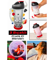 3 Bıçaklı Taşınabilir Pratik El Blenderı Sebze Meyve Doğrayıcı Içecek Karıştırıcı Matara (Karışık)