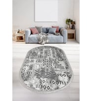 Dijidekor Halı Gri iskandinav Yıkanabilir Saçaklı Oval Delüxe Yolluk Kilim Salon Halısı Modelleri