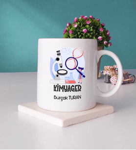 Kimyager Tasarımlı Kişiye Özel Hediye Kimyager Kupa Bardak ve Taş Bardak Altlığı Hediye Seti