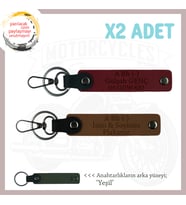 Motosiklet Tutkunlarına, İsim Plaka ve A Rh (-) Kan Grubu Yazılı Deri x2 Anahtarlık, Kahve-Bordo-Ysl